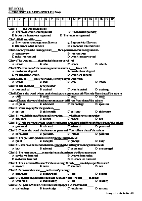 Đề kiểm tra môn Tiếng Anh Lớp 11 - Đề số 24 (Có đáp án)